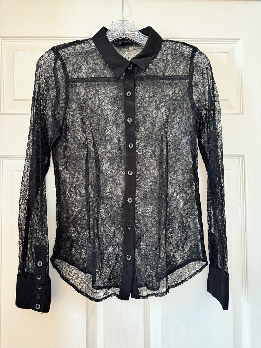 Max & Mia Black Sheer Lace Button Down Blouse Size S